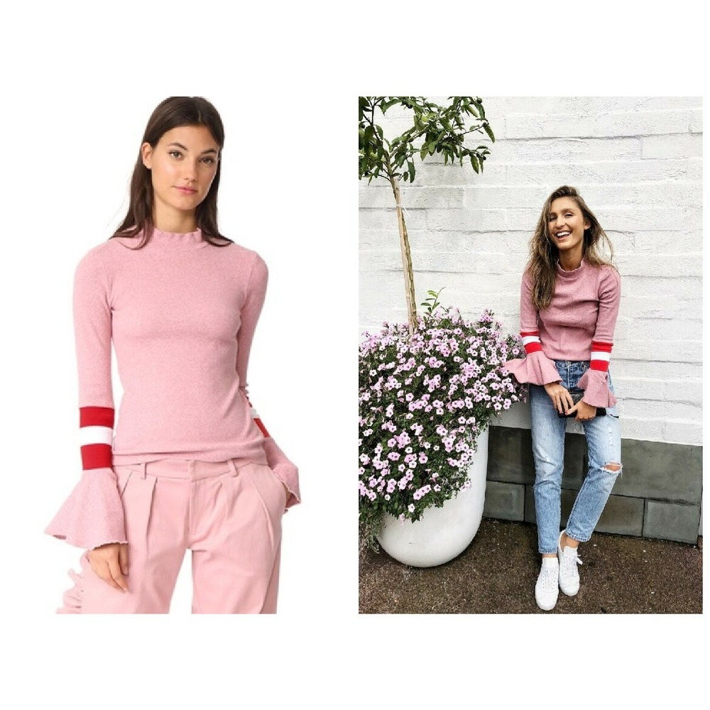 Maggie Marilyn Stronger Than You Know Pink Stripe Flared Bell Sleeve Sweater S